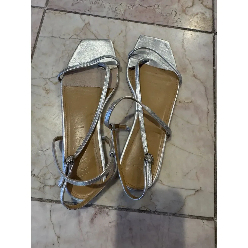 Aeyde Ella Silver Flat Sandals